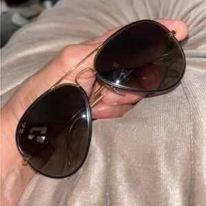 (@bbrittaniann67) Ray-Ban Gold Frame Sunglasses with Dark Brown Lenses